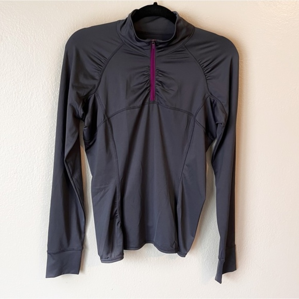 Athleta Intrepid Sun Shield Gray Athletic‎ Pullover Purple Zipper Sz M